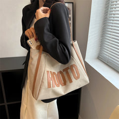 Canvas Bag Women Casual Letter Large Capacity Shoulder Bag
