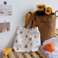 Orange Print Canvas Tote Bag for Women