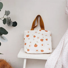 Orange Print Canvas Tote Bag for Women