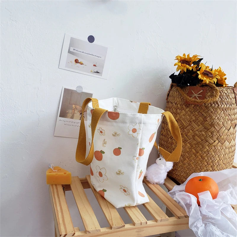Orange Print Canvas Tote Bag for Women