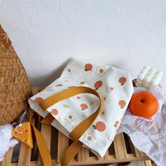 Orange Print Canvas Tote Bag for Women