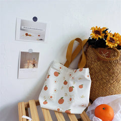 Orange Print Canvas Tote Bag for Women