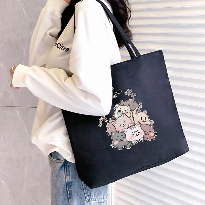 Canvas Tote Shoulder Bag Large Capacity Shopper Zipper Handbag