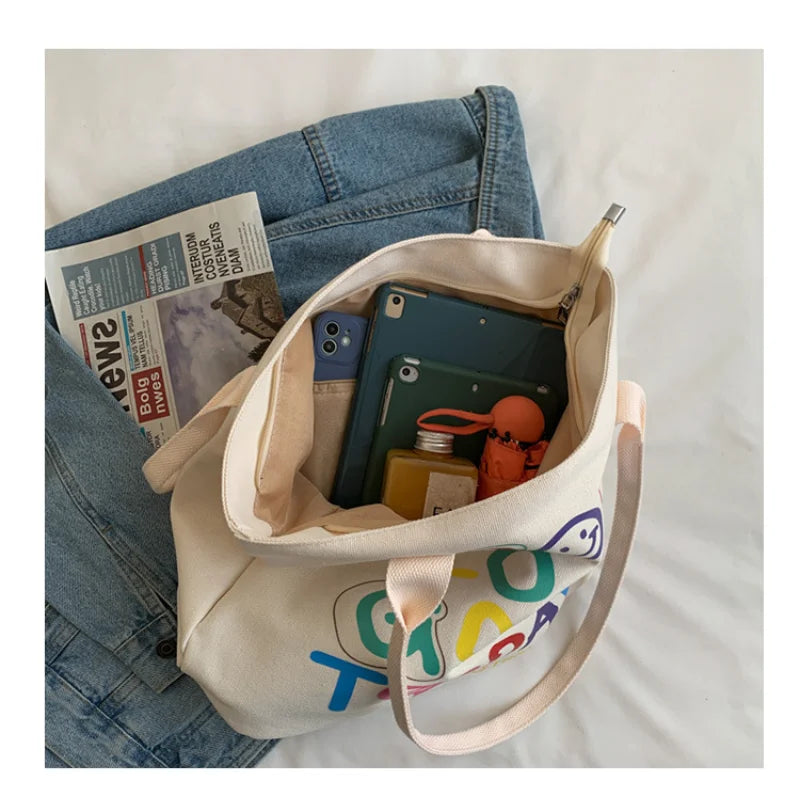 Rainbow Letter Handbag Shoulder Bag Smiling Face Tote Bags