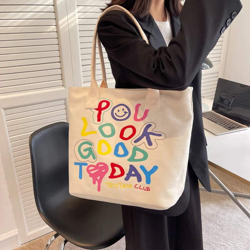Rainbow Letter Handbag Shoulder Bag Smiling Face Tote Bags
