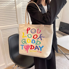 Rainbow Letter Handbag Shoulder Bag Smiling Face Tote Bags