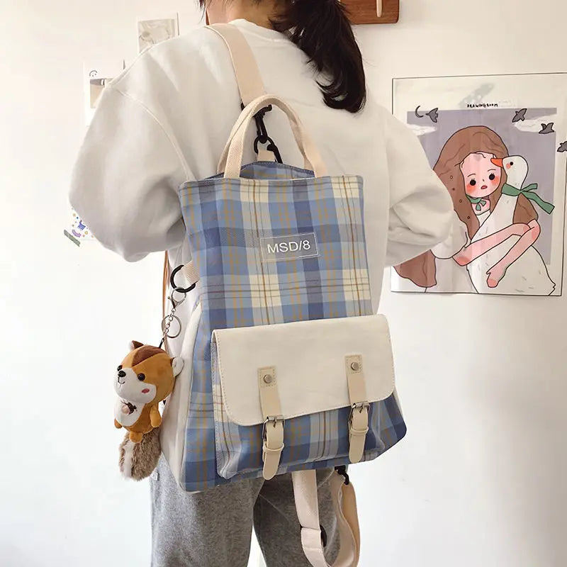 Canvas Messenger Bag Women's School College Large Capacity Backpack