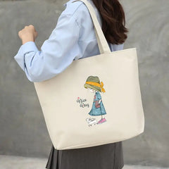 Canvas Shoulder Bag Large Tote Shopping Zipper Handbag