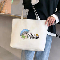 Canvas Shoulder Bag Large Tote Shopping Zipper Handbag