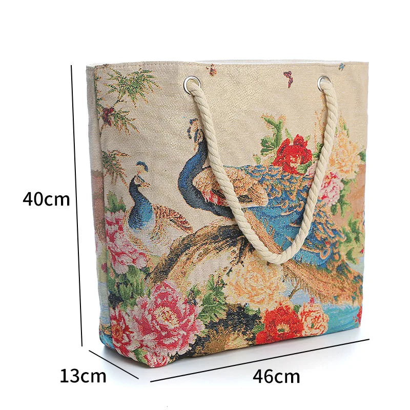 Women's Retro Shoulder Bag Casual Tote Handbags Ethnic Style Knitting Hand Bags