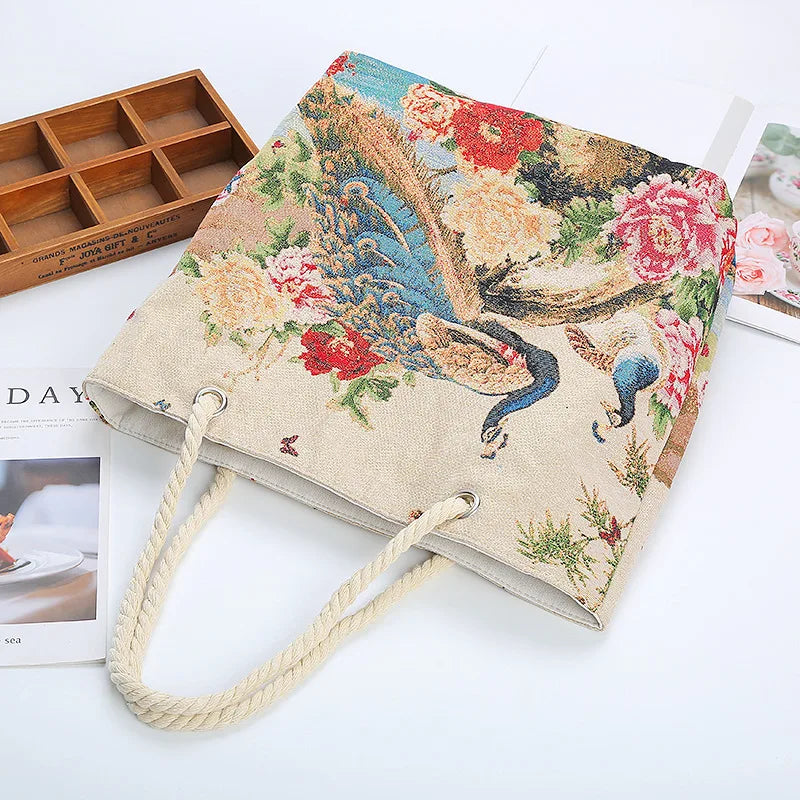 Women's Retro Shoulder Bag Casual Tote Handbags Ethnic Style Knitting Hand Bags