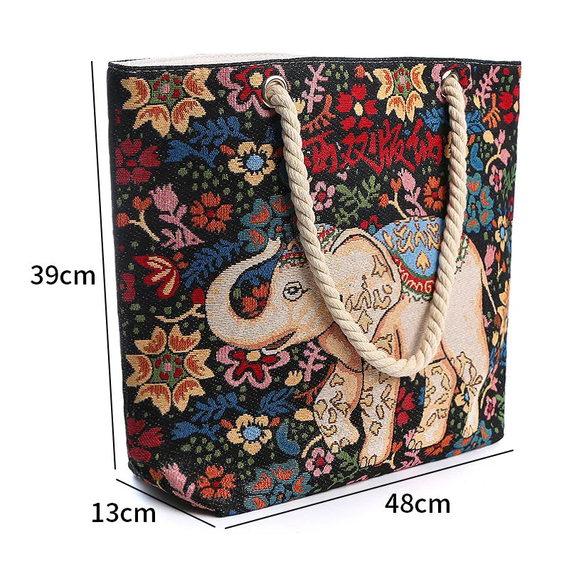 Women's Retro Shoulder Bag Casual Tote Handbags Ethnic Style Knitting Hand Bags
