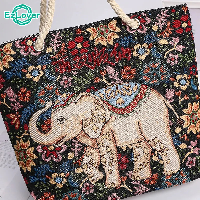 Women's Retro Shoulder Bag Casual Tote Handbags Ethnic Style Knitting Hand Bags