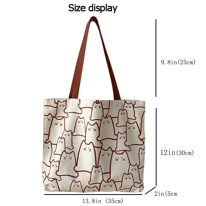 Cat Tote Bag with Zipper Japanese Style Cartoon Shoulder Bags