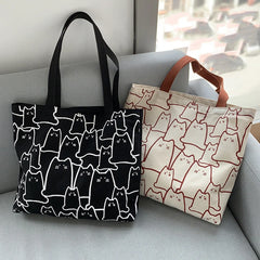 Cat Tote Bag with Zipper Japanese Style Cartoon Shoulder Bags