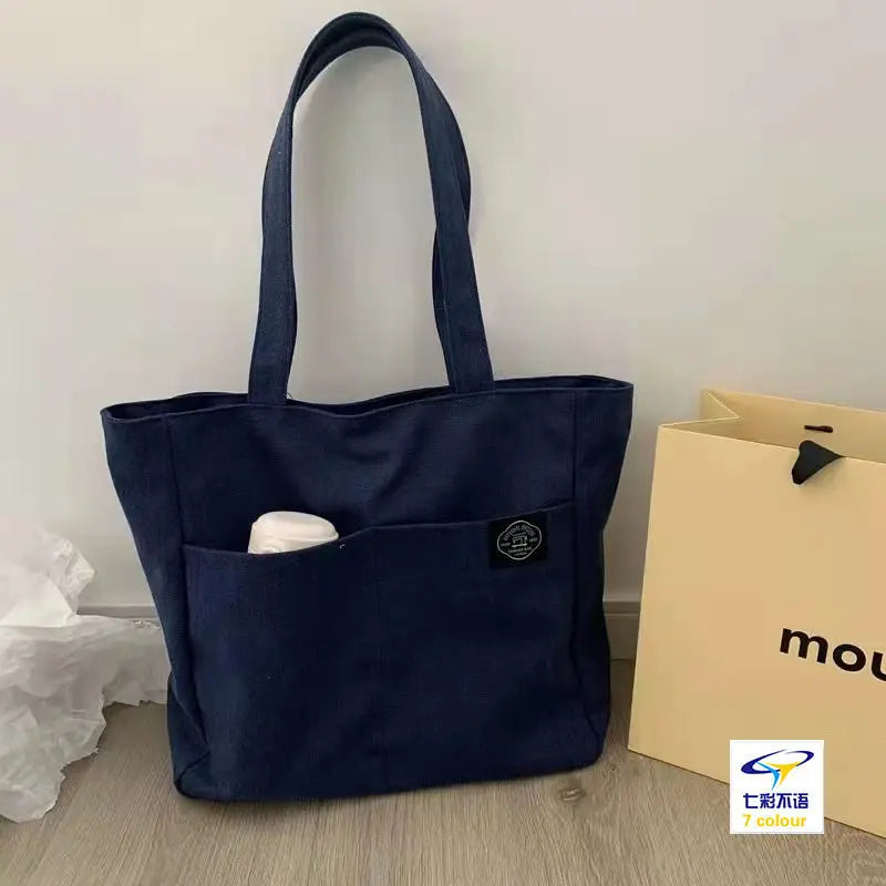 Canvas Shoulder Bag for Women Teenager Schoolbag Large Capacity Handbag