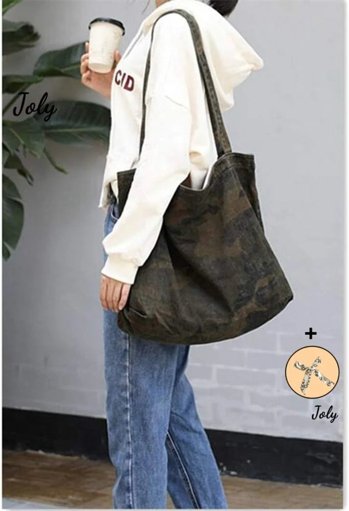 Vintage Camo Canvas Shoulder Bag Handbag