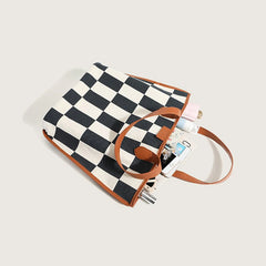 Canvas Shoulder Bag Checkered Top Handbag Shopping Tote Bag