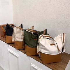 Canvas Bucket Bag Small Shoulder Crossbody Tote with Zipper Casual Shopper