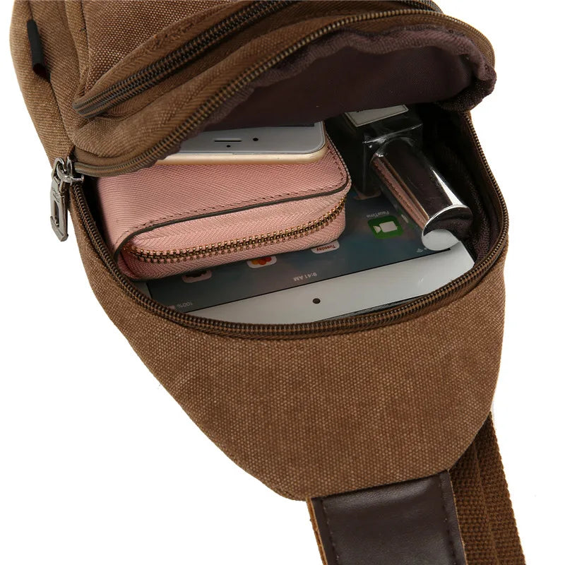 Canvas Chest Bag For Men Summer Travel Shoulder Bags Male Fanny Waist Pack