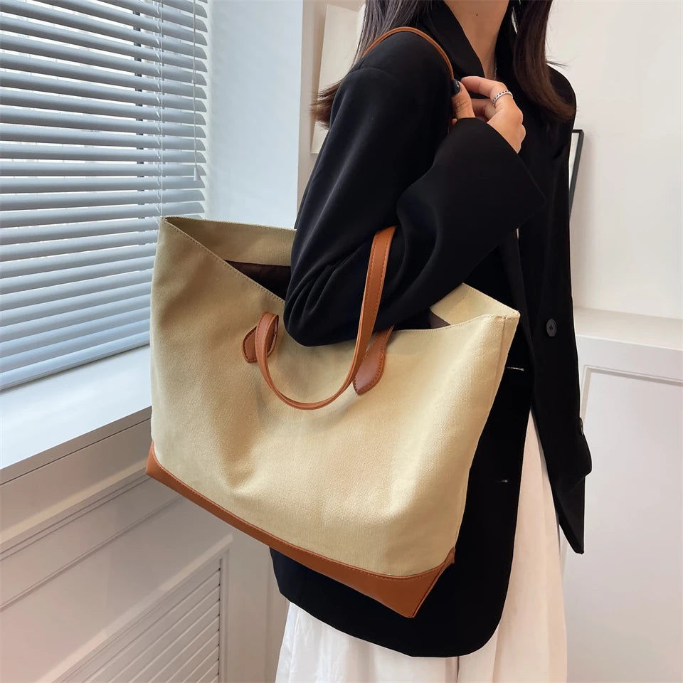 Canvas College Student Bag For Women Large-capacity Lady Shoulder Bag