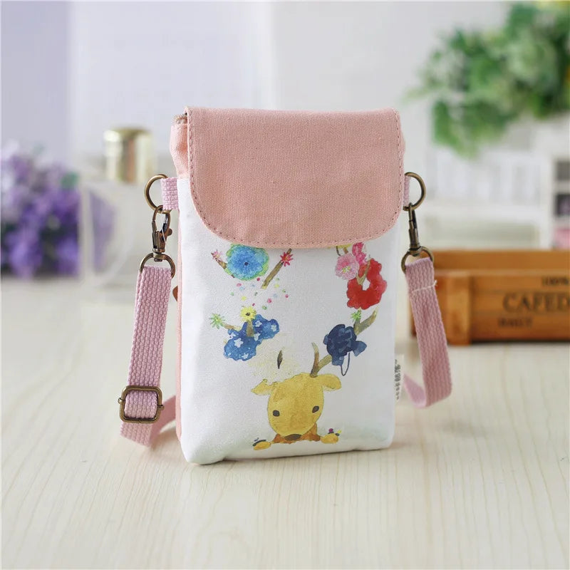 Canvas Print Women's Coin Purse Mini Wallet Handbag Small Phone Pouch for Girls
