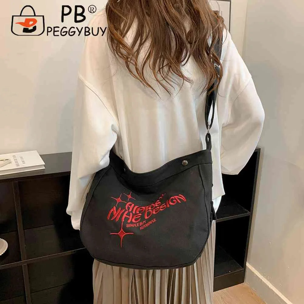 Canvas Commute Bag Large Embroidered Letters For Weekend Vacation