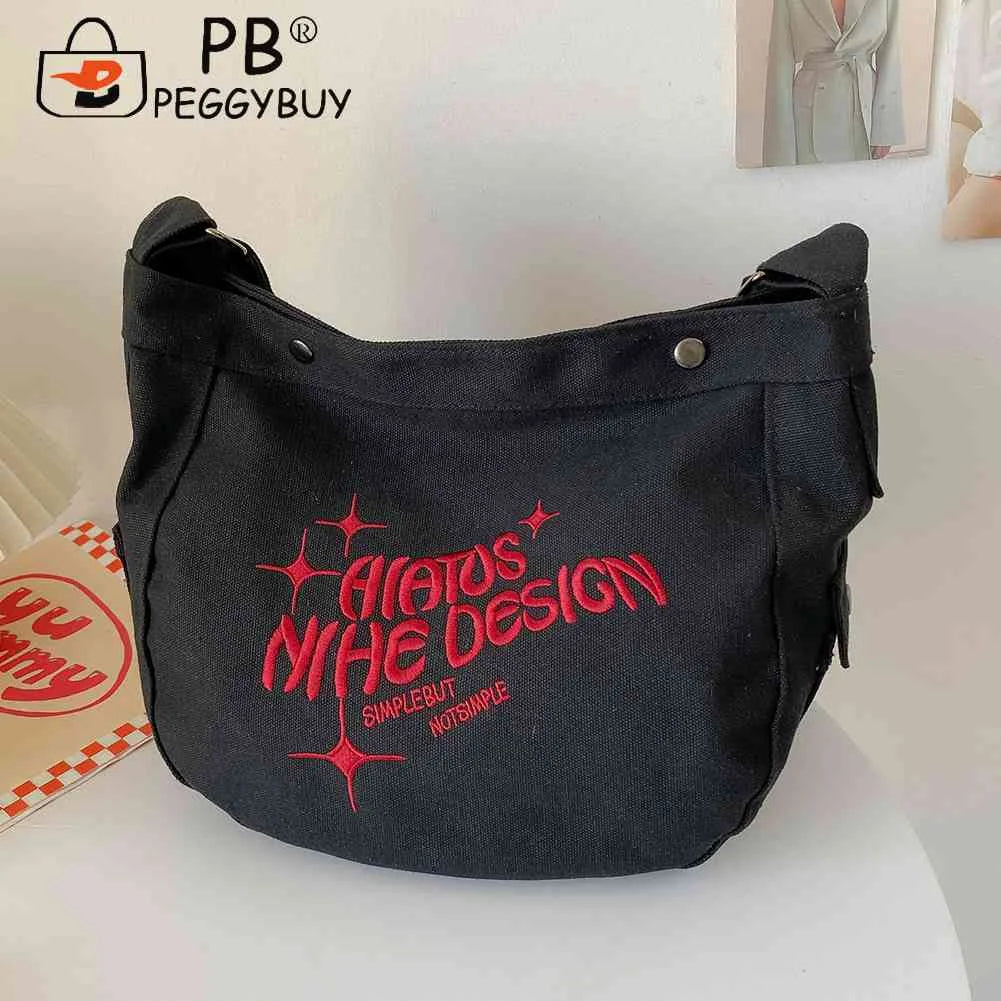 Canvas Commute Bag Large Embroidered Letters For Weekend Vacation