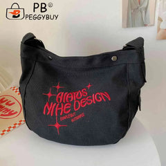 Canvas Commute Bag Large Embroidered Letters For Weekend Vacation