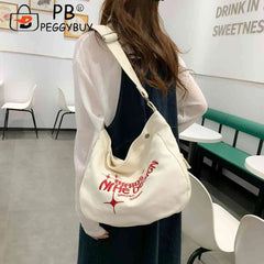 Canvas Commute Bag Large Embroidered Letters For Weekend Vacation