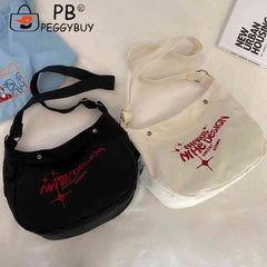 Canvas Commute Bag Large Embroidered Letters For Weekend Vacation