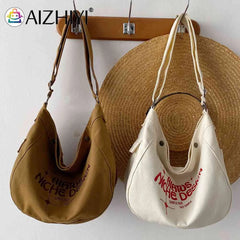 Canvas Commute Bag Large Capacity Women Underarm Bags Soft Letter Printed Casual
