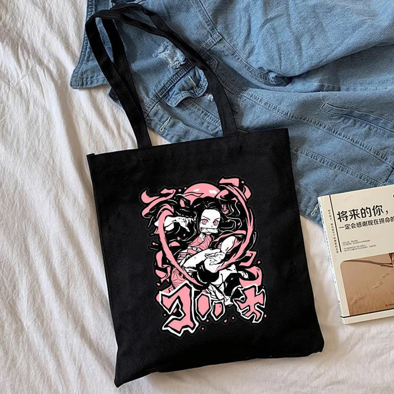 Corduroy Shoulder Shopping Bags Anime Print Women Shopper Handbag
