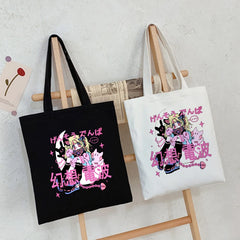 Canvas Corduroy Shoulder Shopping Bags Anime Print Women Shopper Daily Handbag
