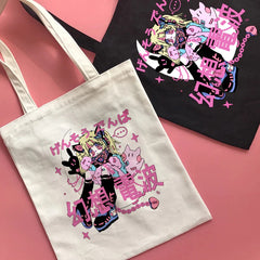 Canvas Corduroy Shoulder Shopping Bags Anime Print Women Shopper Daily Handbag