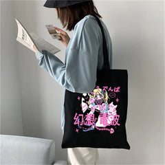 Canvas Corduroy Shoulder Shopping Bags Anime Print Women Shopper Daily Handbag