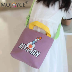 Canvas Crossbody Bags Cartoon Animal Prints Zipper Multipurpose for Ladies Girls