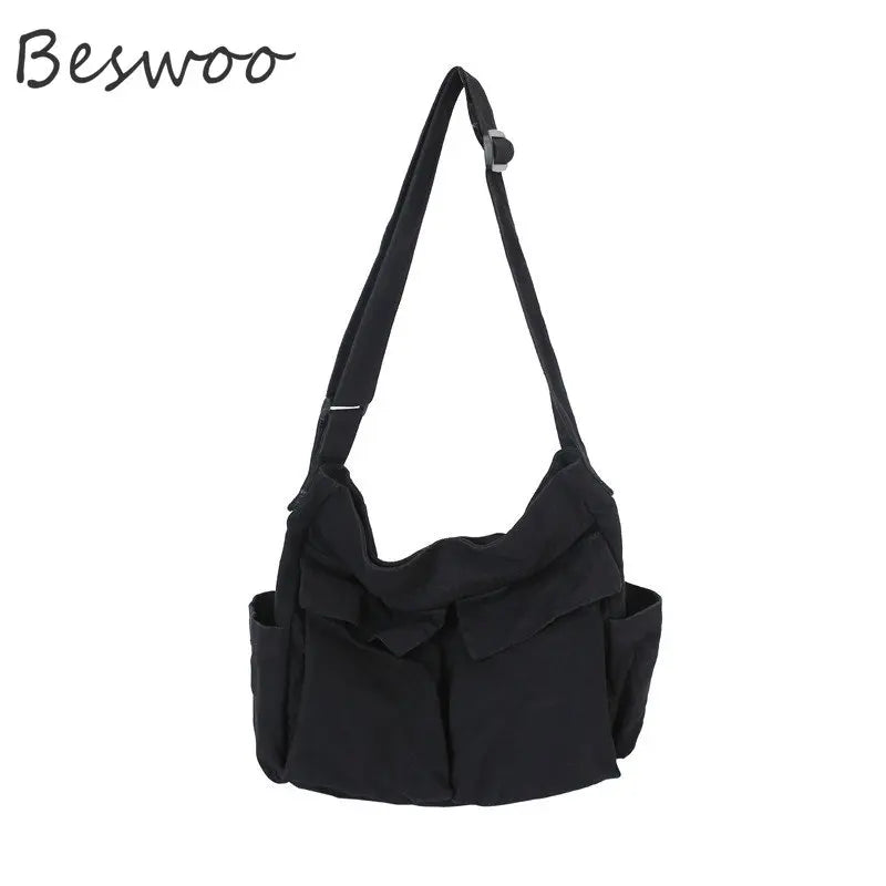 Canvas Crossbody Shoulder Bag Large Capacity Travel Backpack