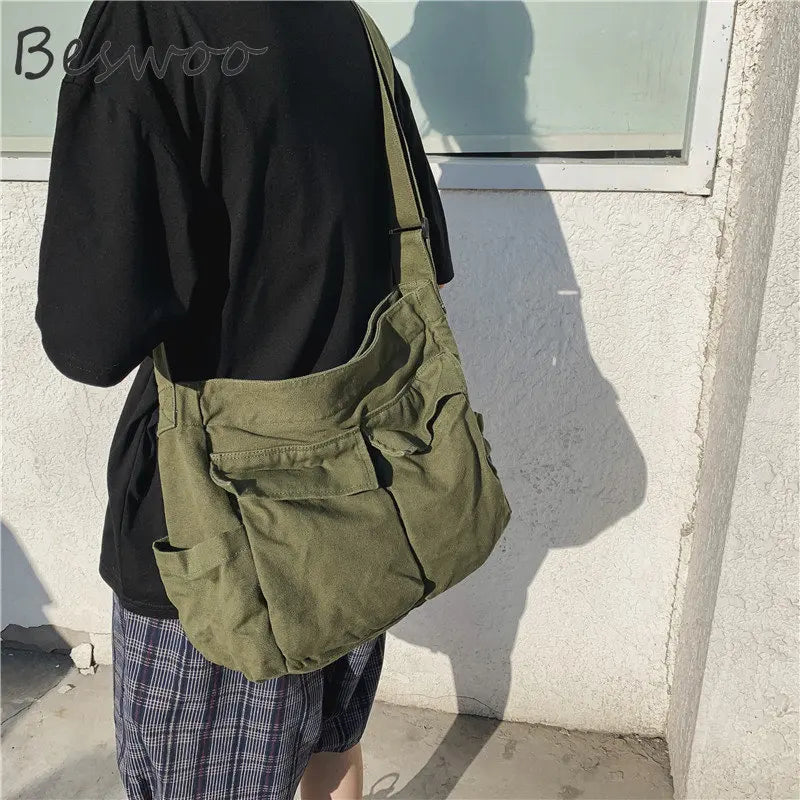 Canvas Crossbody Shoulder Bag Large Capacity Travel Backpack