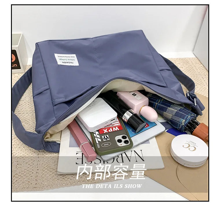 Canvas Crossbody Bag Large Capacity Shoulder Bag Solid Nylon Messenger Bag