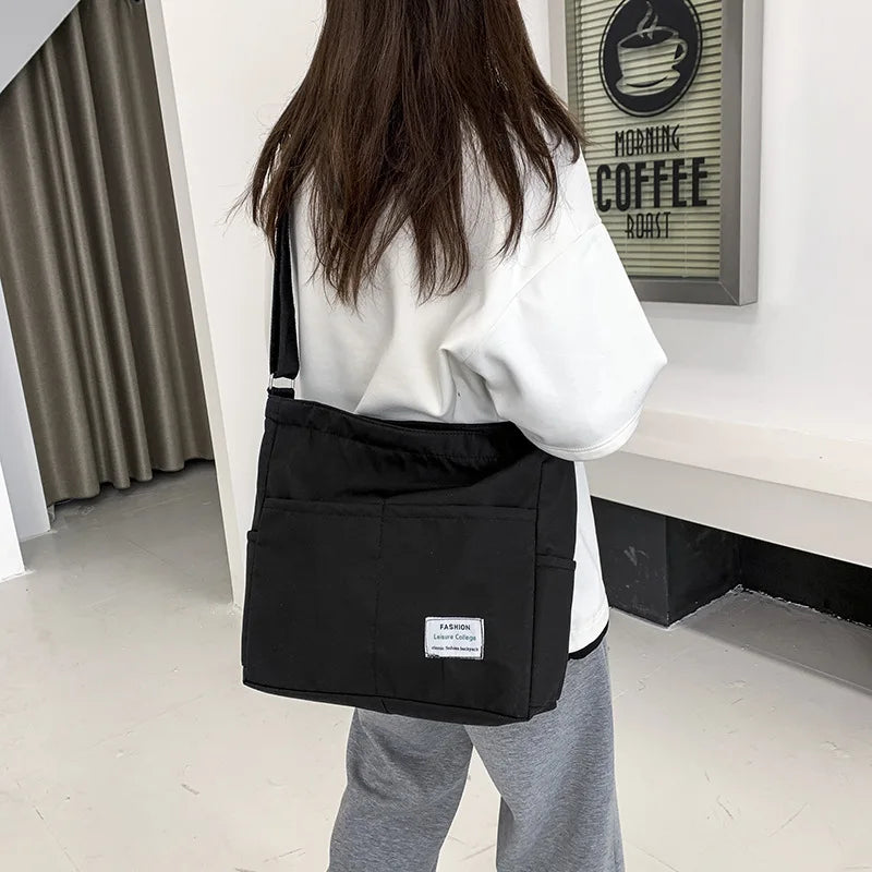 Canvas Crossbody Bag Large Capacity Shoulder Bag Solid Nylon Messenger Bag