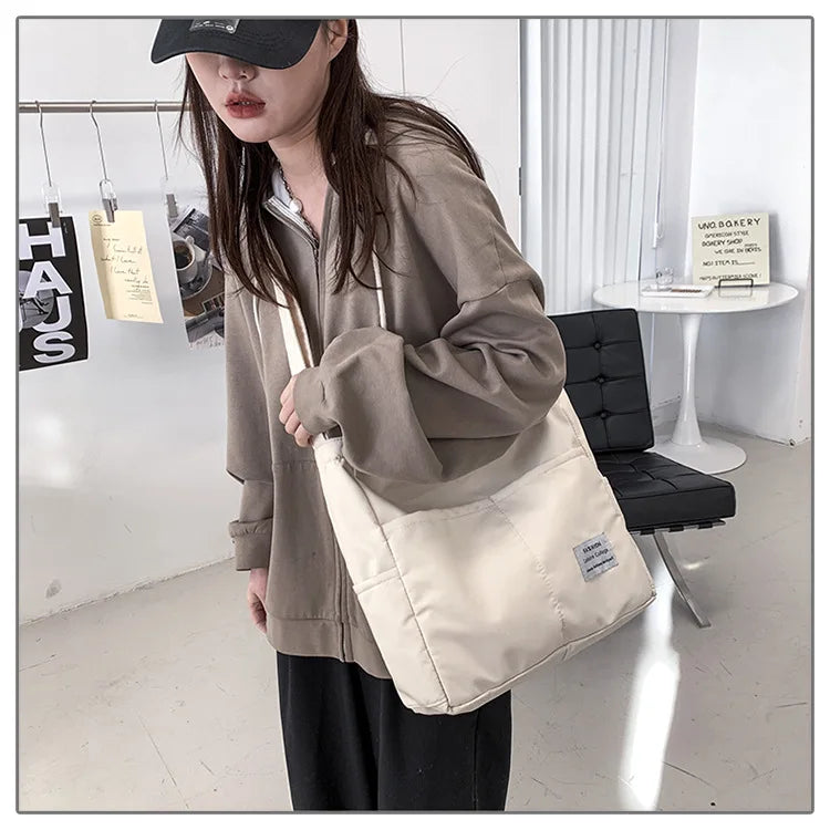 Canvas Crossbody Bag Women Large Capacity Handbag Solid Nylon Messenger Bag