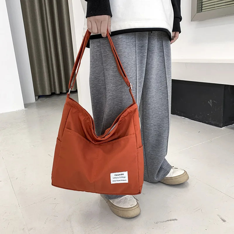 Canvas Crossbody Bag Women Large Capacity Handbag Solid Nylon Messenger Bag