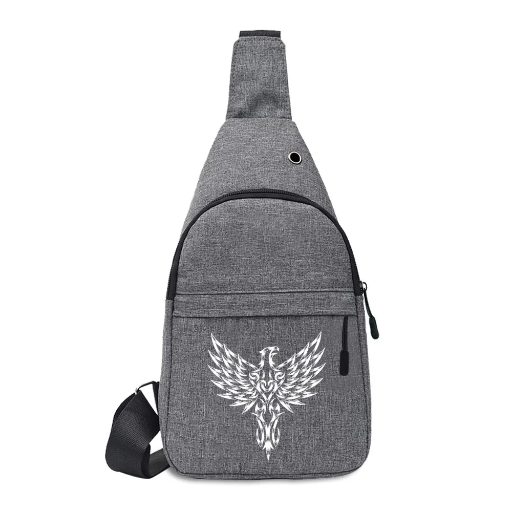 Skull Print Canvas Crossbody Small Chest Pack Hip Hop Streetwear Fanny Bag