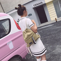 Canvas Drawstring Backpack School Gym Casual String Knapsack