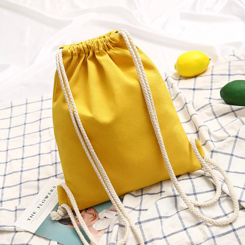 Canvas Drawstring Bag Women Small Backpacks For Girls Fabric Bagpack