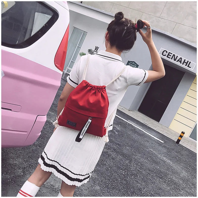 Canvas Drawstring Bag Women Small Backpacks For Girls Fabric Bagpack