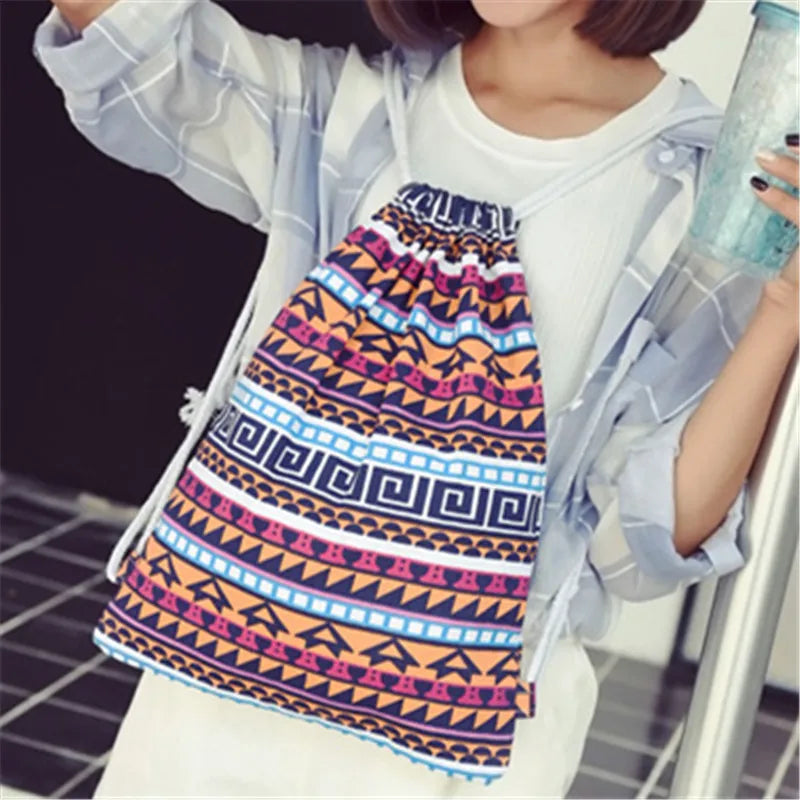 Canvas Backpack Drawstring Bag for Teen Girls Casual Women Backpack