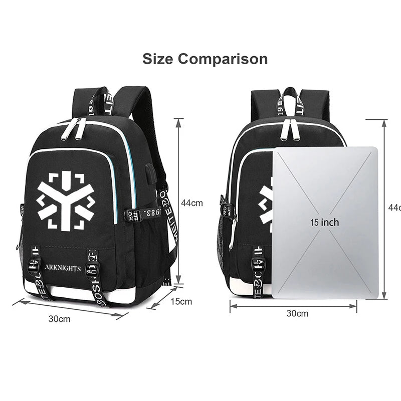 Arknights School Backpack USB Charging Laptop Travel Bags