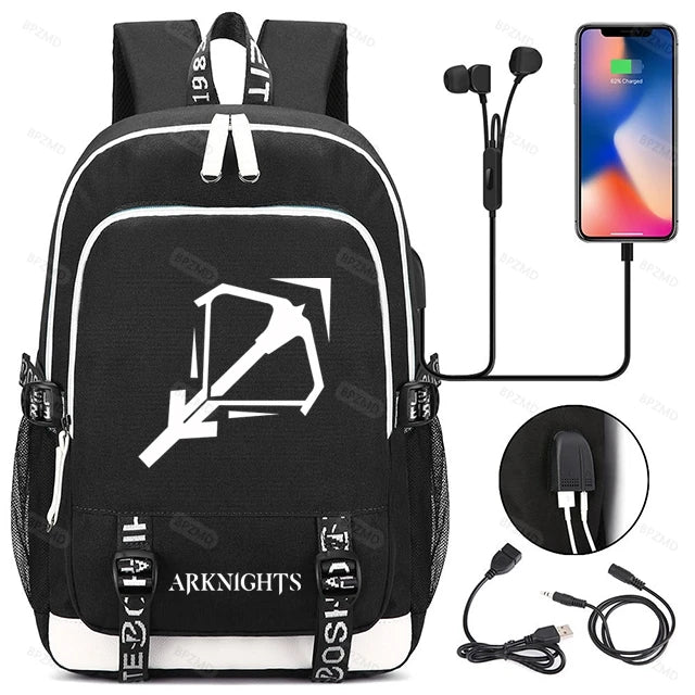 Arknights School Backpack USB Charging Laptop Travel Bags